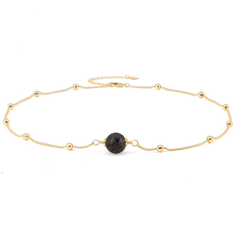 Aobei Pearl 18k Gold Paperclip Chain Choker Satellite Chain Lava Bead Pendant Necklace