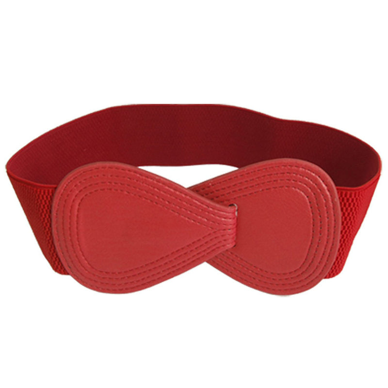Allegra K Interlock Buckle 8-shaped Faux Leather Elastic Belt Cinch Waistband for Lady