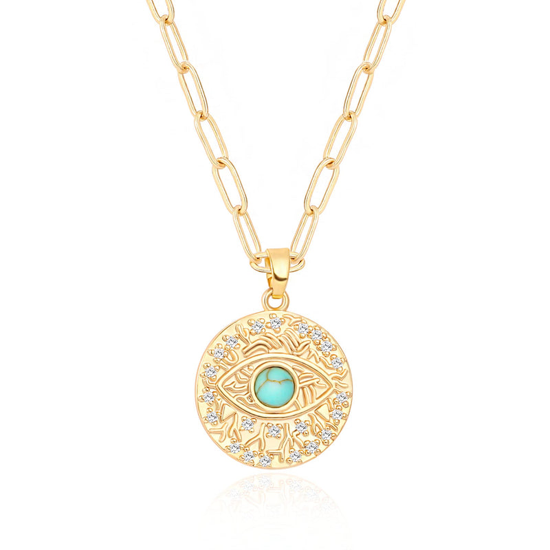 Aobei Pearl 18K Gold Moon Star Lion Evil Eye Pendant Necklace