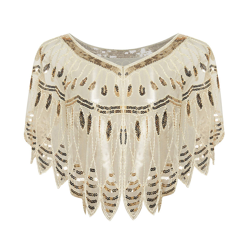 BABEYOND 1920s Shawl Wraps Sequin Beaded Evening Cape Bridal Shawl Bolero Flapper Cover Up