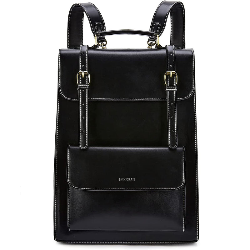 ECOSUSI Laptop Backpack for Women PU Leather Backpack Vintage for Laptop 15.6 inches School Bag College Bookbag