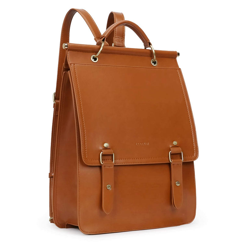 ECOSUSI Vegan Leather Backpack Women Vintage Laptop Bookbag College School Rucksack Bag for 14 inches Laptop