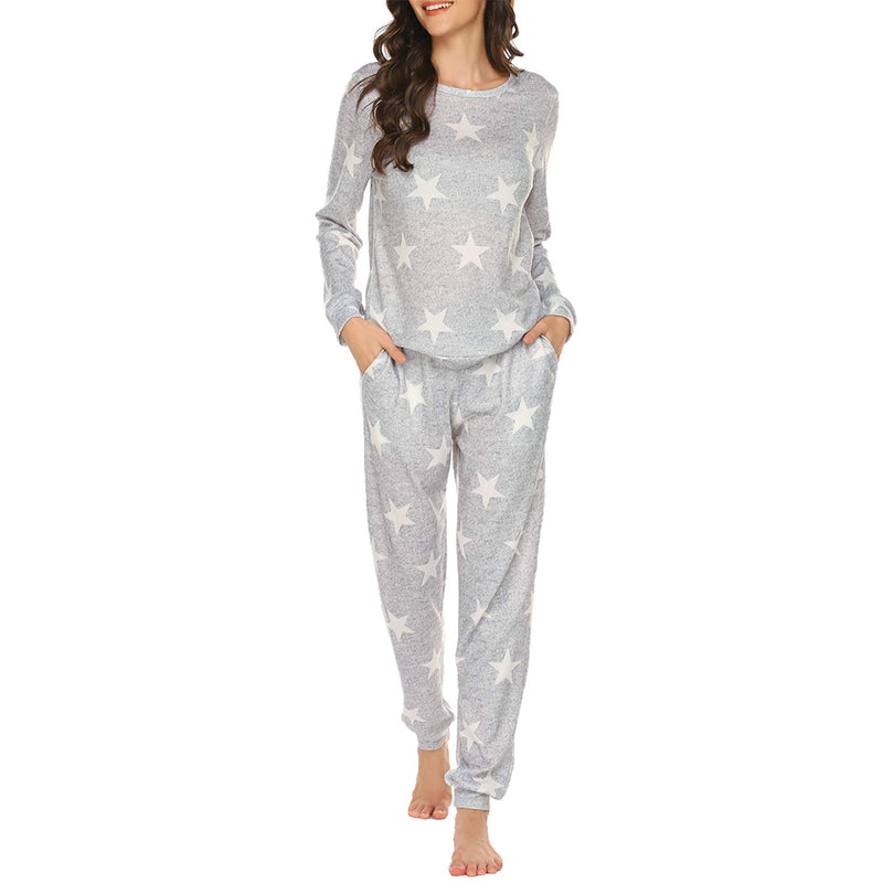 Ekouaer Womens Pajama Set Long Sleeve Sleepwear Star Print Nightwear Soft Pjs Lounge Sets with Pockets
