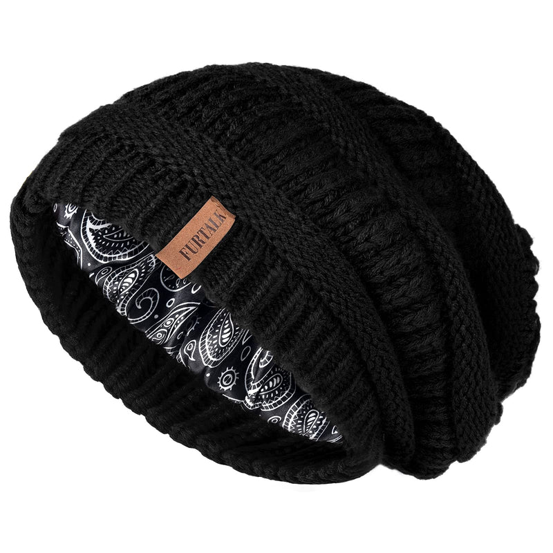FURTALK Winter Hat for Women Satin Lined Cable Knit Chunky Slouchy Beanies