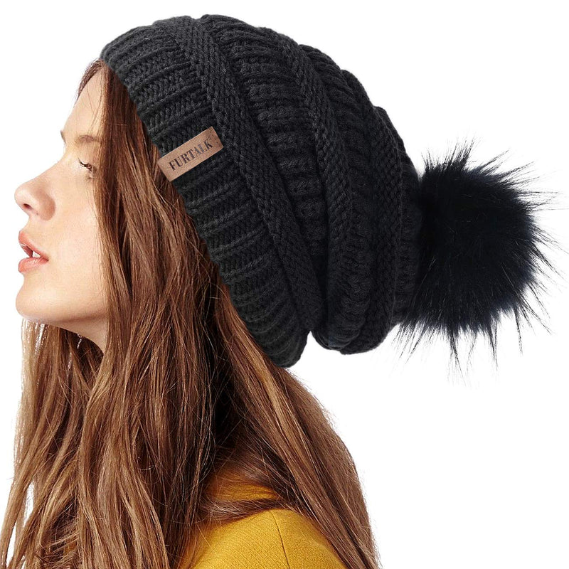 FURTALK Womens Winter Knit Slouchy Beanie Hat Warm Skull Ski Cap Faux Fur Pom Pom Hats