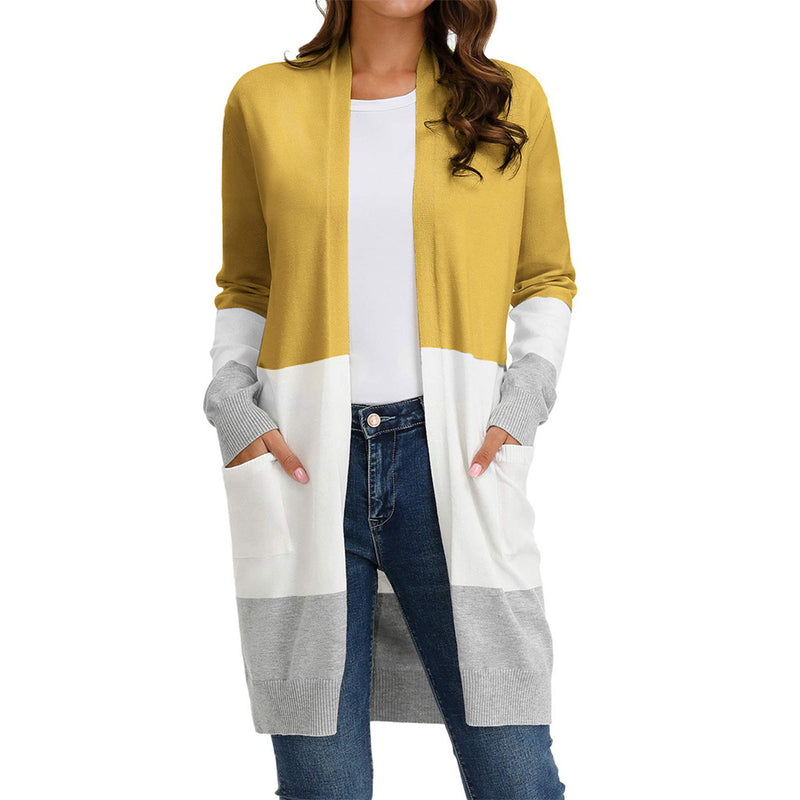 GRACE KARIN Women Striped Long Sleeve Open Cardigan Sweaters Coat with Pockets