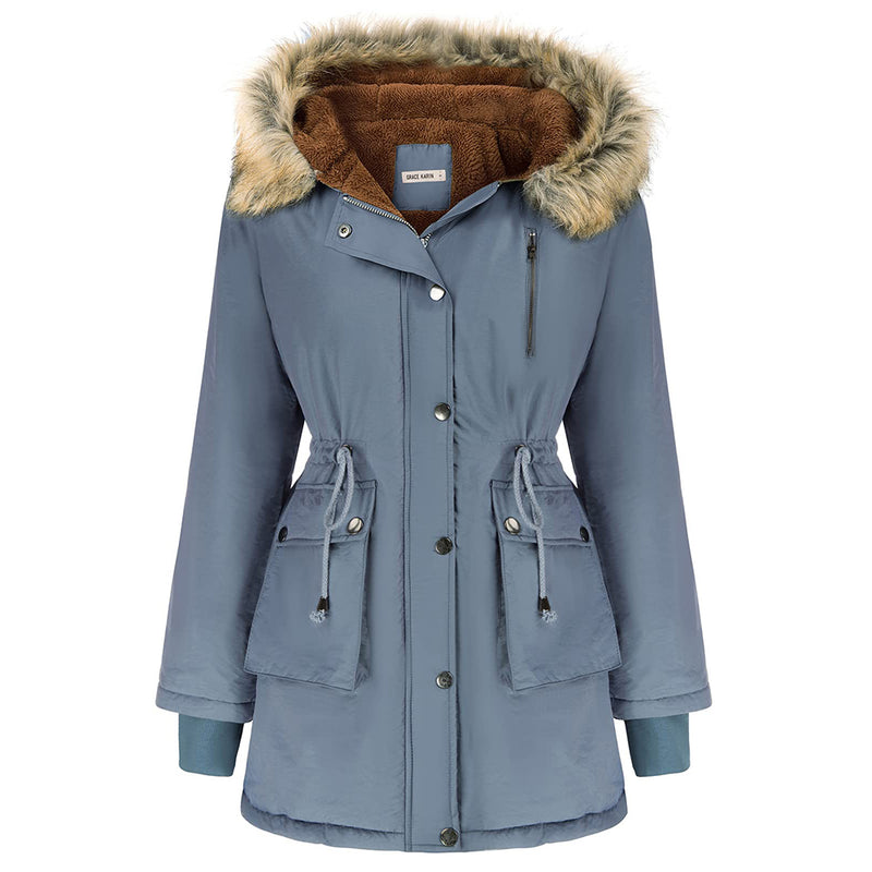 GRACE KARIN Womens Hooded Fleece Line Coats Parkas Faux Fur Jackets with Pockets