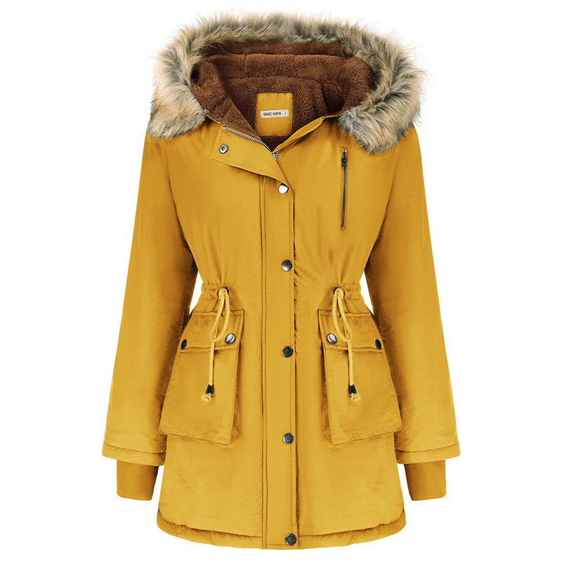 GRACE KARIN Womens Hooded Fleece Line Coats Parkas Faux Fur Jackets with Pockets