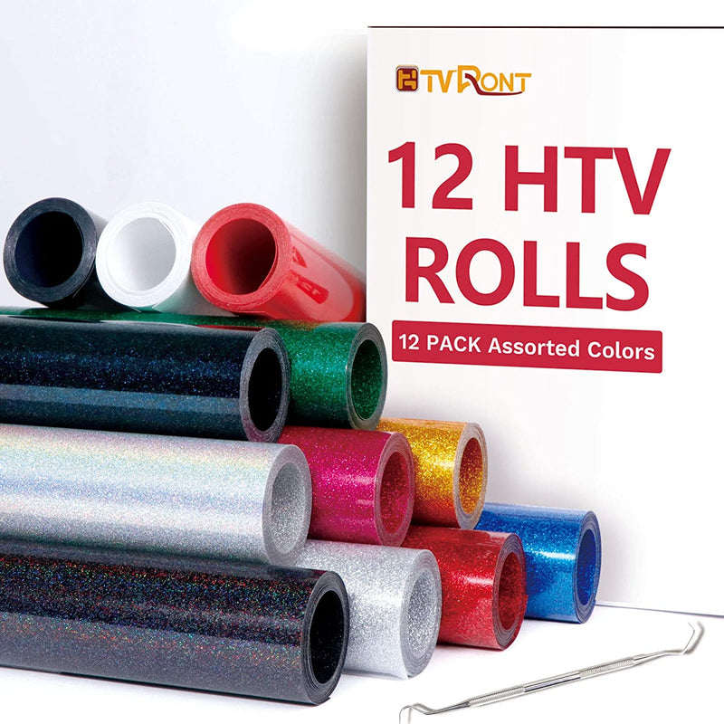HTVRONT Glitter HTV Heat Transfer Vinyl Rolls - 10" x 8ft Glitter HTV Vinyl for Shirts, Glitter Iron on Vinyl