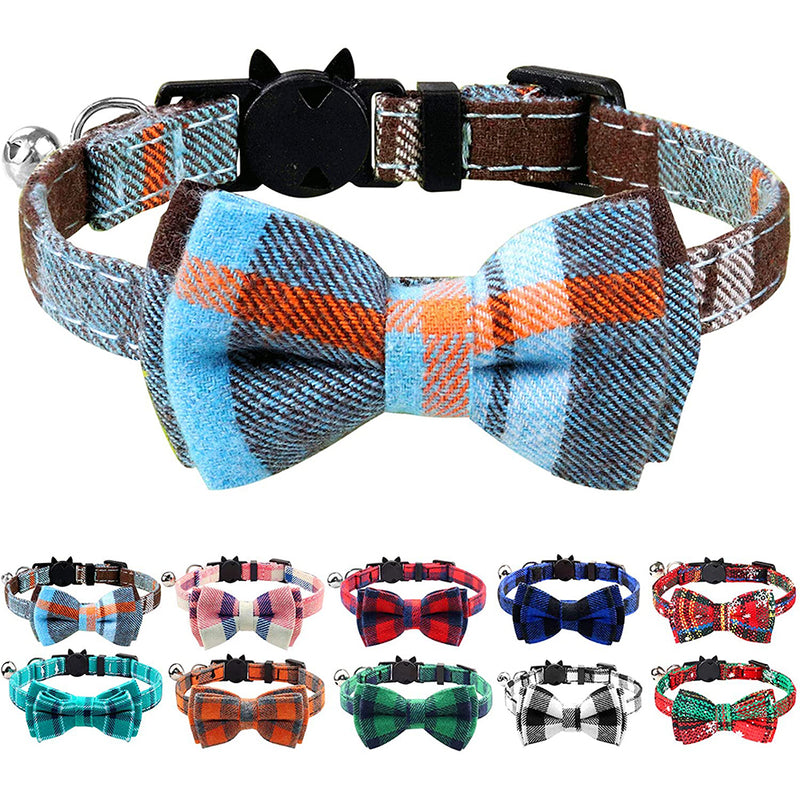 Joytale Breakaway Cat Collar with Bow Tie and Bell, Cute Plaid Patterns, 1or 2 Pack