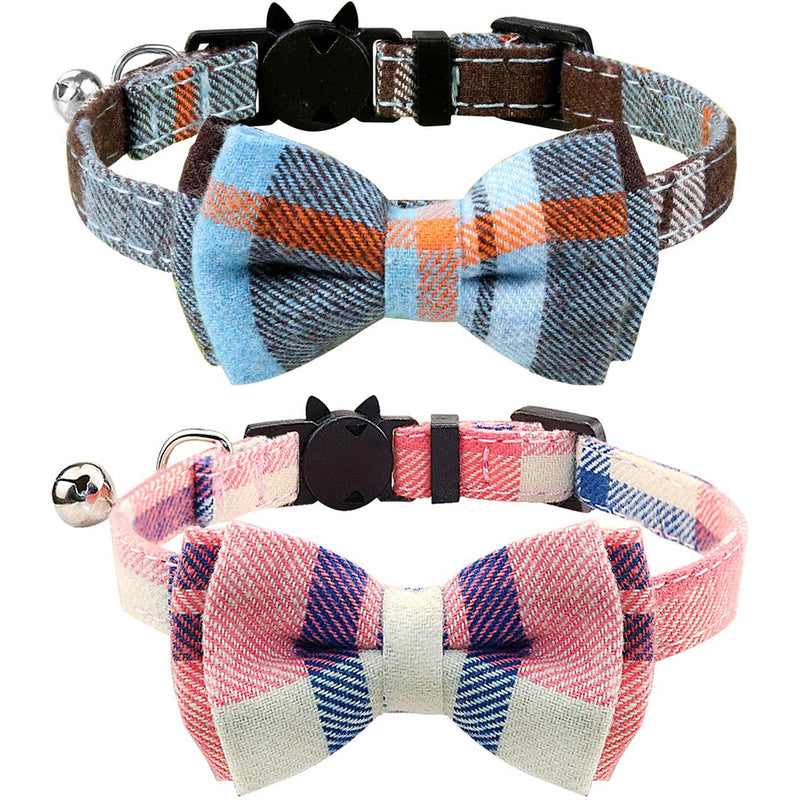 Joytale Breakaway Cat Collar with Bow Tie and Bell, Cute Plaid Patterns, 1or 2 Pack