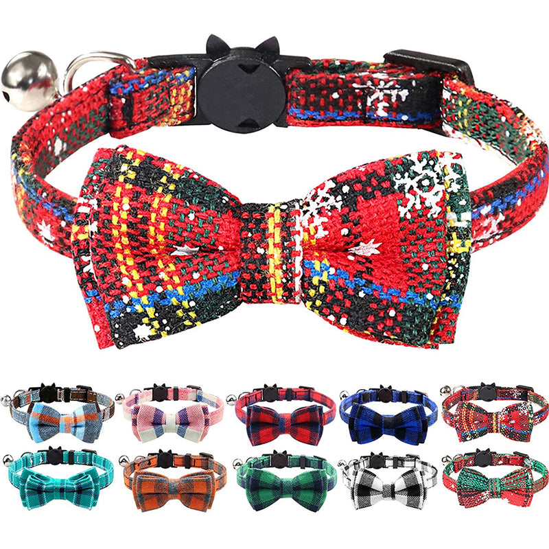 Joytale Breakaway Cat Collar with Bow Tie and Bell, Cute Plaid Patterns, 1or 2 Pack