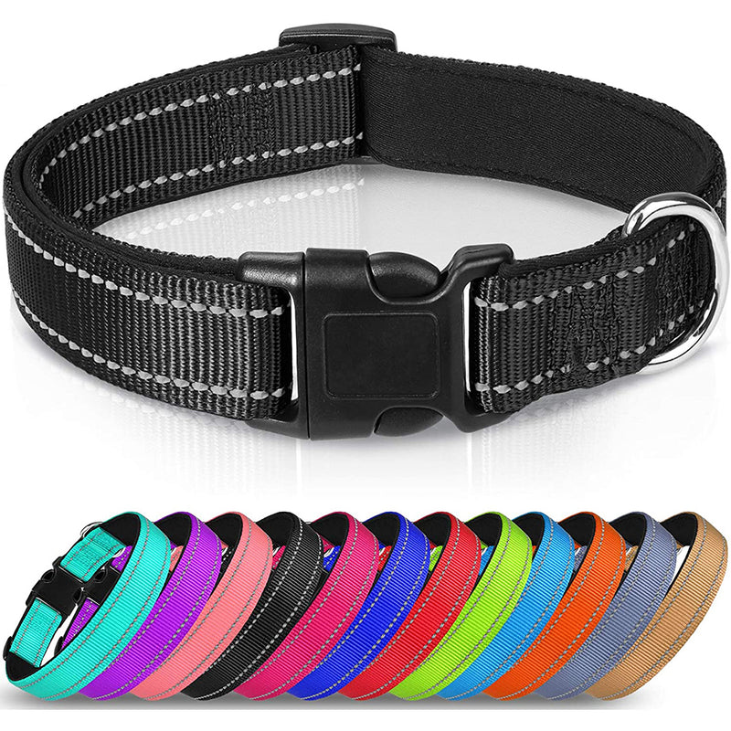JOYTALE Reflective, Adjustable Dog Collar,12 Colors,Padded Breathable Nylon
