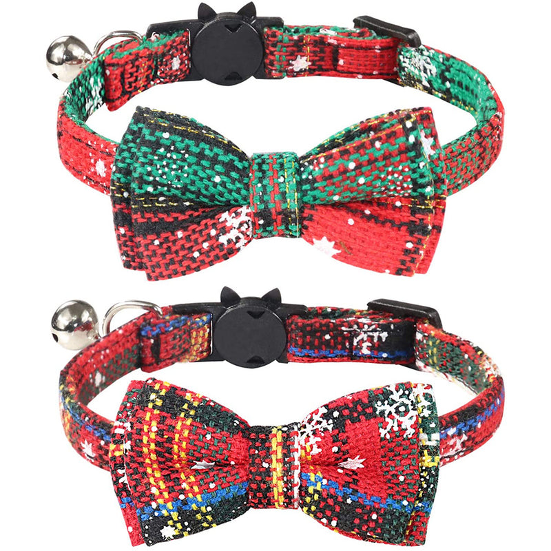 Joytale Breakaway Cat Collar with Bow Tie and Bell, Cute Plaid Patterns, 1or 2 Pack
