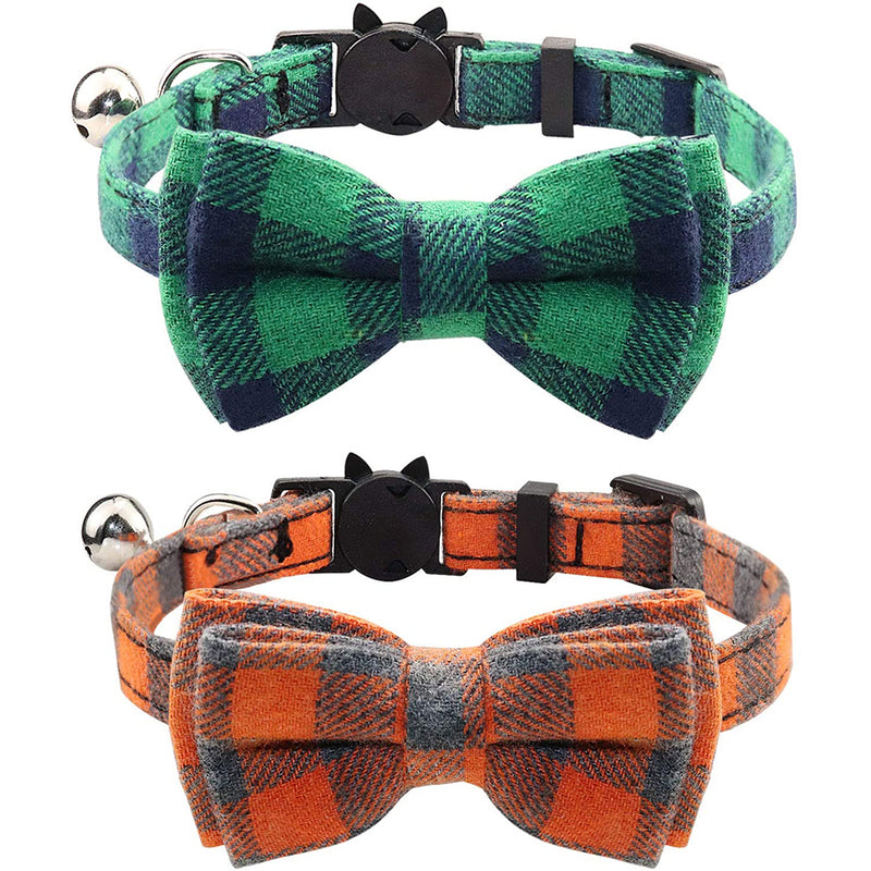 Joytale Breakaway Cat Collar with Bow Tie and Bell, Cute Plaid Patterns, 1or 2 Pack