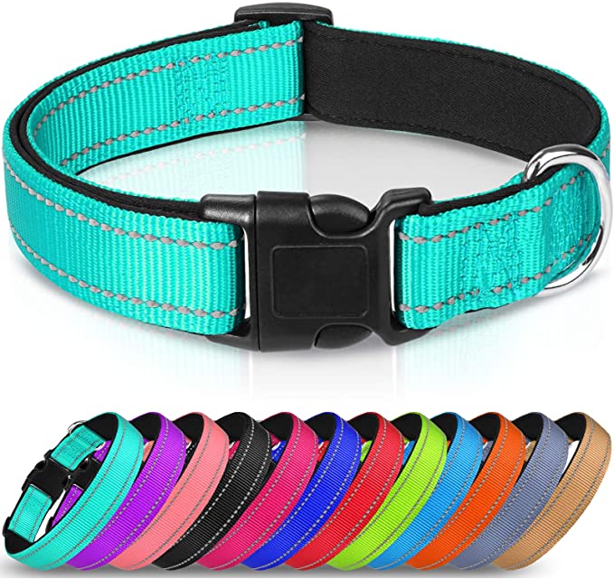JOYTALE Reflective, Adjustable Dog Collar,12 Colors,Padded Breathable Nylon