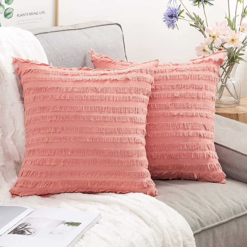 MIULEE Set of 2 Decorative Boho Throw Pillow Covers Linen Striped Jacquard Pattern Cushion Covers