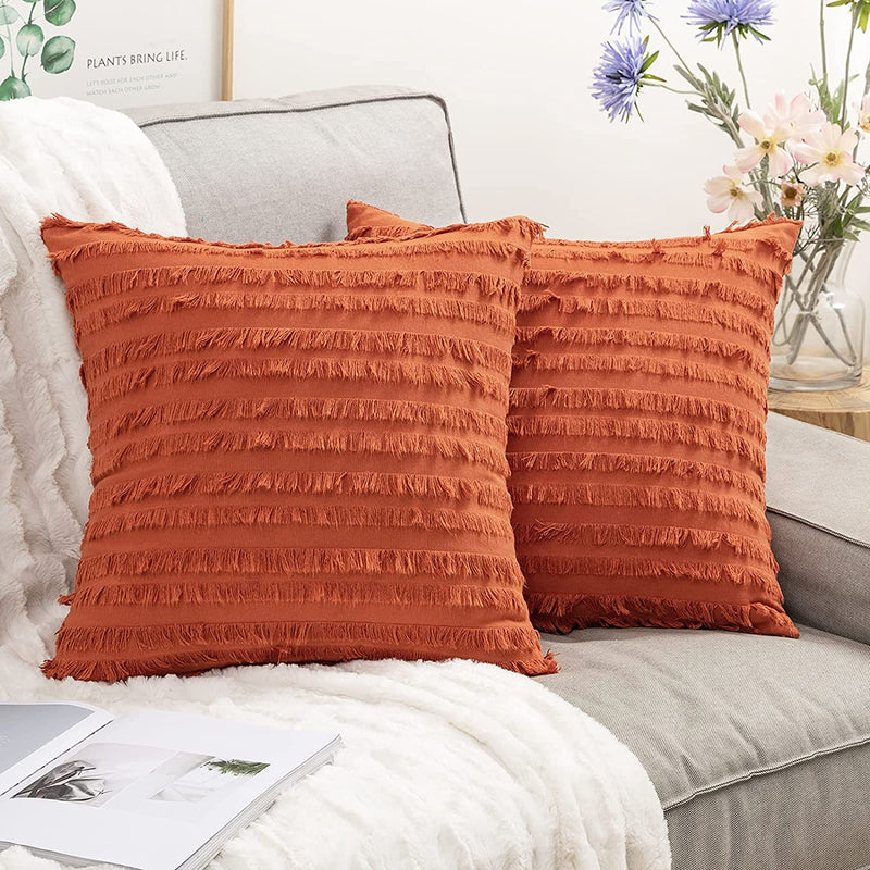 MIULEE Set of 2 Decorative Boho Throw Pillow Covers Linen Striped Jacquard Pattern Cushion Covers