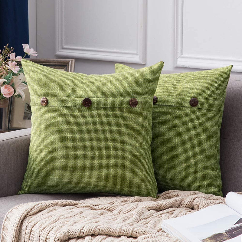 MIULEE Set of 2 Decorative Linen Throw Pillow Covers Cushion Case Triple Button Vintage