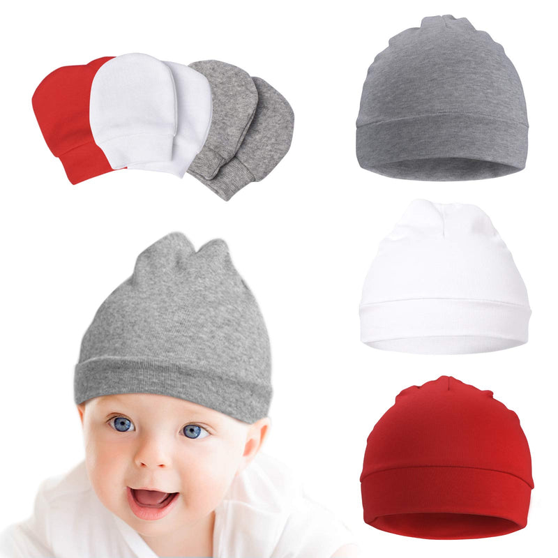 Momcozy Newborn Baby Hats and Mittens, Baby Infant Unisex Cotton Caps and Scratch Mittens