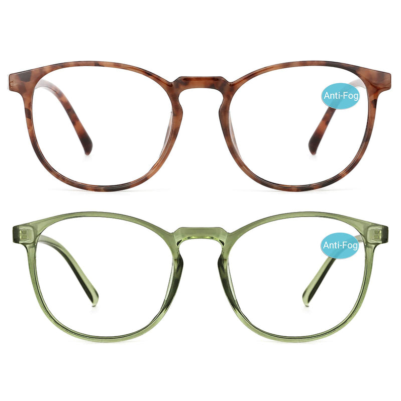 TIJN Blue Light Glasses for Women 2 Pack Anti Fog Round Clear Computer Glasses