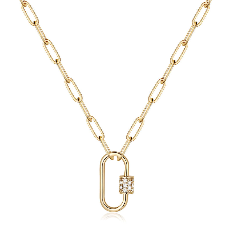 Turandoss Gold Paperclip Chain Necklace,14K Gold Plated Dainty Paperclip Link Chain Necklace