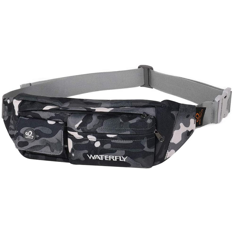 WATERFLY Fanny Pack Water Resistant Small Waist Pouch Slim Belt Bag with 4 Pockets for Running Travelling