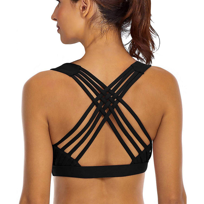 YIANNA Sports Bras Cross Back Padded Sports Bra Medium Support Workout Yoga Bra
