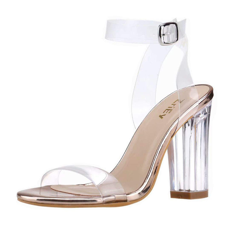 ZriEy Clear Block Heels Ankle Strap Sandals Adjustable Buckle Lucite Chunky High Heel Shoes