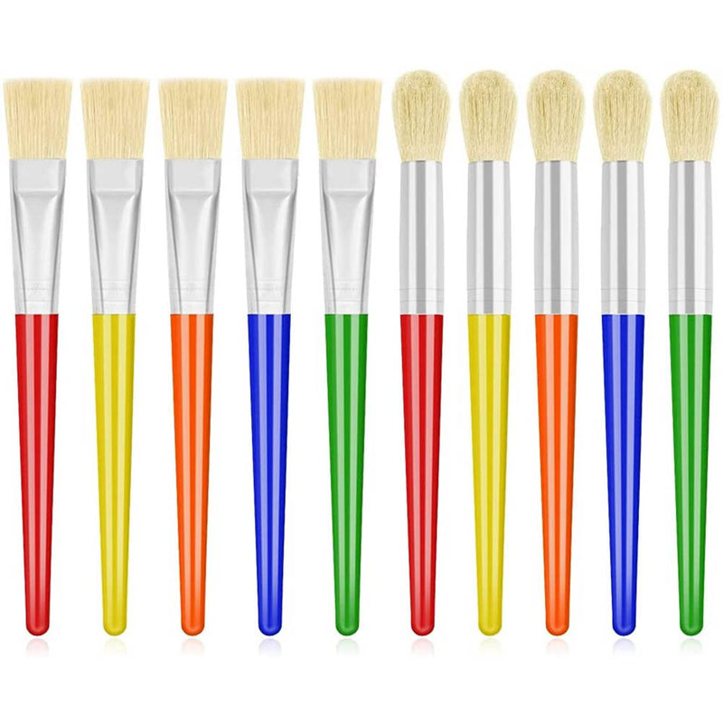 Anezus 10Pcs Paint Brushes for Kids, Toddler Large Chubby Paint Brushes Round and Flat Preschool