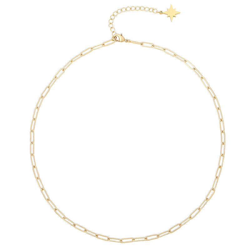 Aobei Pearl 18k Gold Paperclip Chain Choker Satellite Chain Lava Bead Pendant Necklace