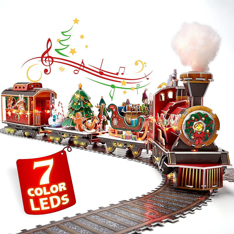 CubicFun 3D Puzzle LED Christmas Train Sets for Under Christmas Tree