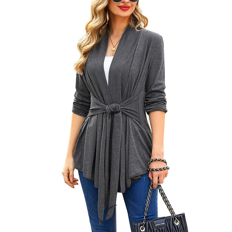 ACEVOG Drape Cardigan Long Sleeved  Basic Irregular Hem Solid Dusters Lightweight Sweater