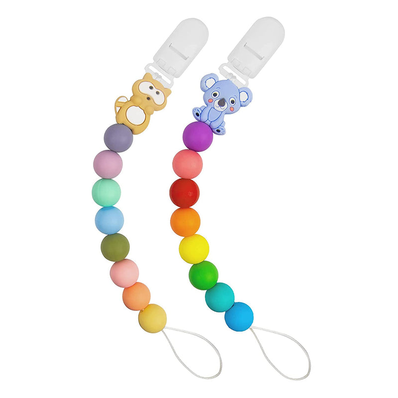 ALVABABY Pacifier Clips Silicone Pacifier Holder Teething Pacifier Clips for Binky Teether Toys Soothie 2 Pack