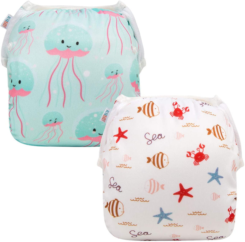 ALVABABY Swim Diapers 2pcs Reusable & Adjustable Baby Shower Gifts 0-2 Years