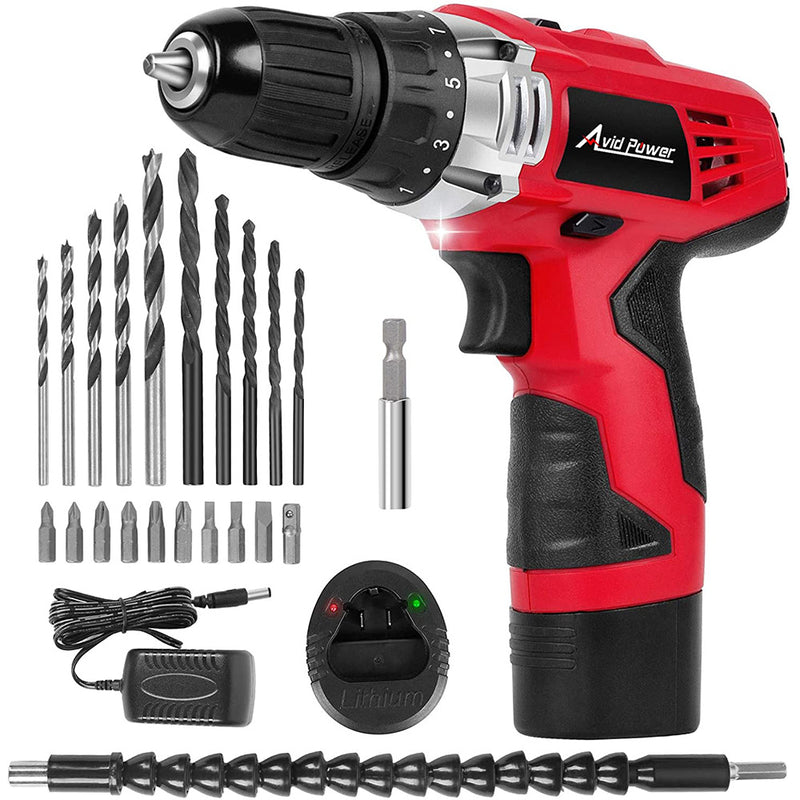 AVID POWER 12V Cordless Drill, Power Drill Set with 22pcs Impact Driver/Drill Bits, 2 Variable Speed