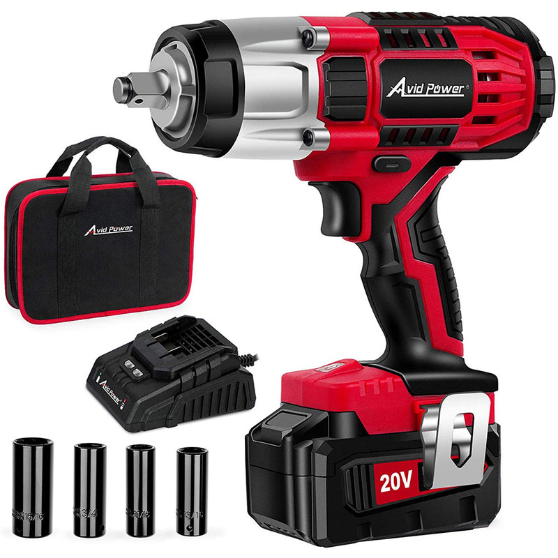AVID POWER 20V MAX Cordless Impact Wrench with 1/2"Chuck, Max Torque 330 ft-lbs (450N.m), 3.0A Li-ion Battery