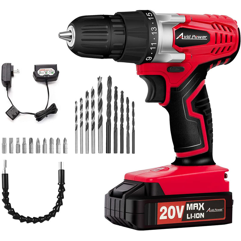 AVID POWER 20V MAX Lithium lon Cordless Drill, Power Drill Set with 3/8 inches Keyless Chuck