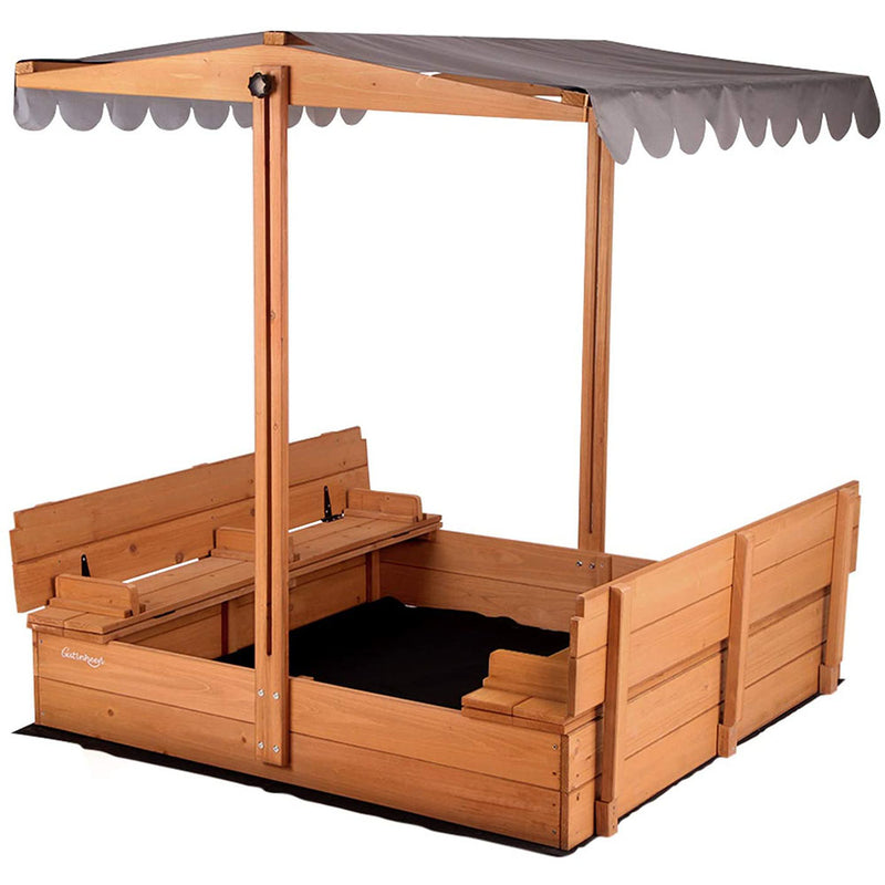 Aivituvin Kids Sand Boxes with Canopy Sandboxesb Outdoor Wooden Playset - Upgrade Retractable Roof (47x47Inch)