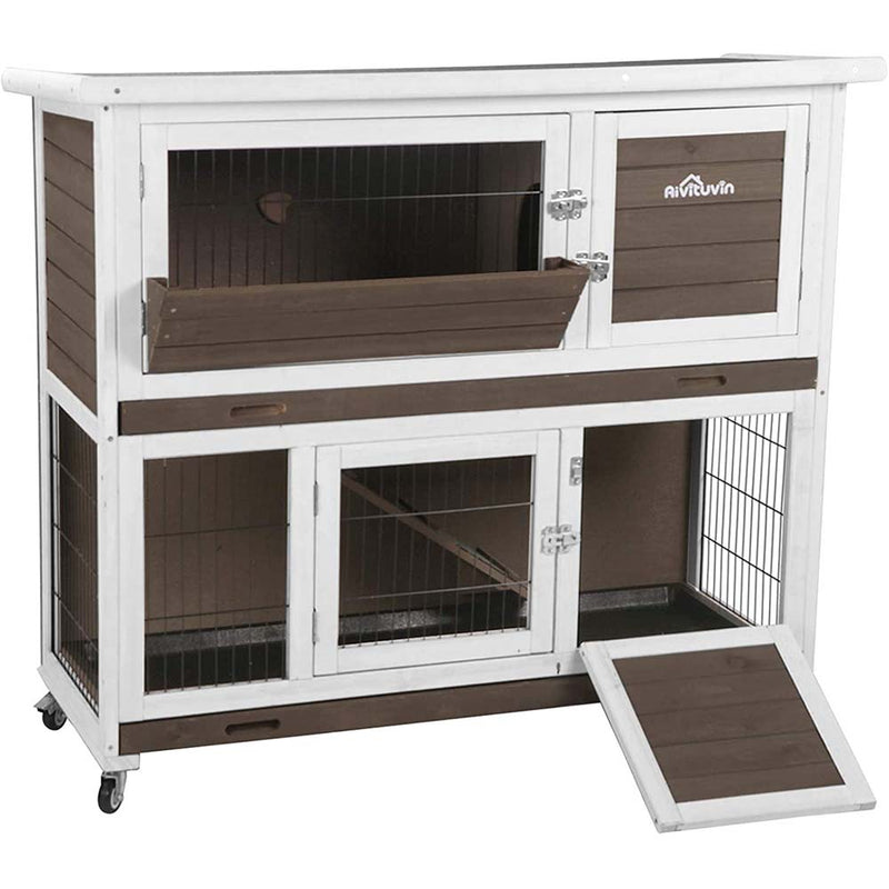 Aivituvin Rabbit Hutch Bunny Cage Indoor Outdoor Guinea Pig House with No Leakage Pull Out Tray,2 Story