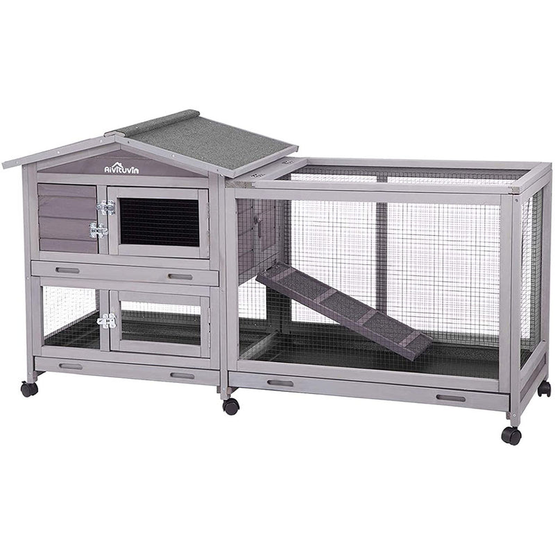 Aivituvin Rabbit Hutch Indoor and Outdoor 62" Bunny Cage on Wheels with 3  No Leakage Pull Out Tray