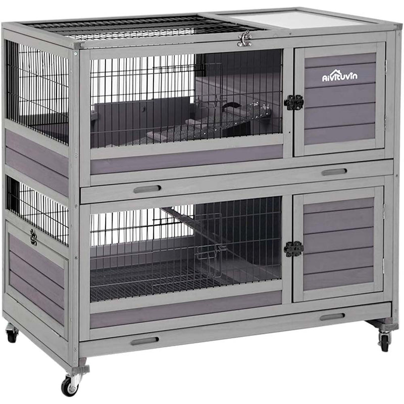Aivituvin Rabbit Hutch Indoor and Outdoor Bunny Cage on Wheels with Deep No Leak Pull Out Tray