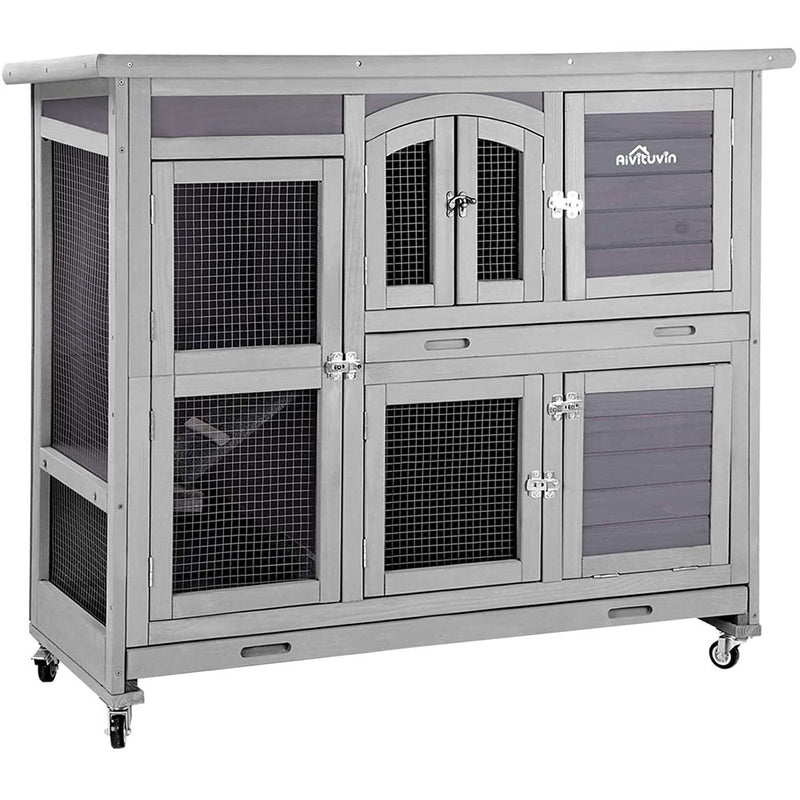 Aivituvin 47 Two Story Rabbit Hutch Bunny Cage with Wheels, Indoor Outdoor  Cage with 2 Deep No Leak Tray