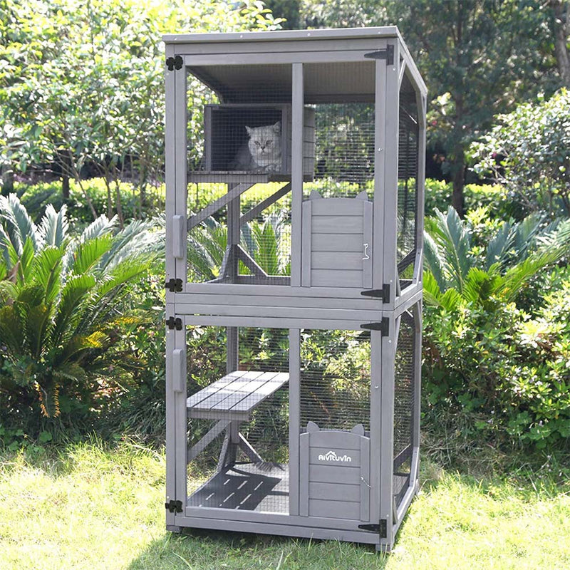 Aivituvin Wooden Cat House Outdoor, Large Cat Enclosure on Wheels with Reinforcement Wooden Strip,Waterproof Roof