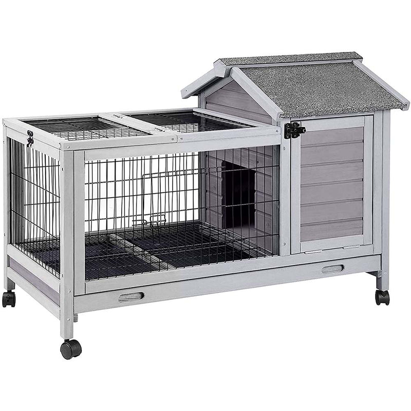 Aivituvin Wooden Rabbit Hutch with Removable Wire Floor Grid, Bunny Cage with Deeper Leakproof Tray