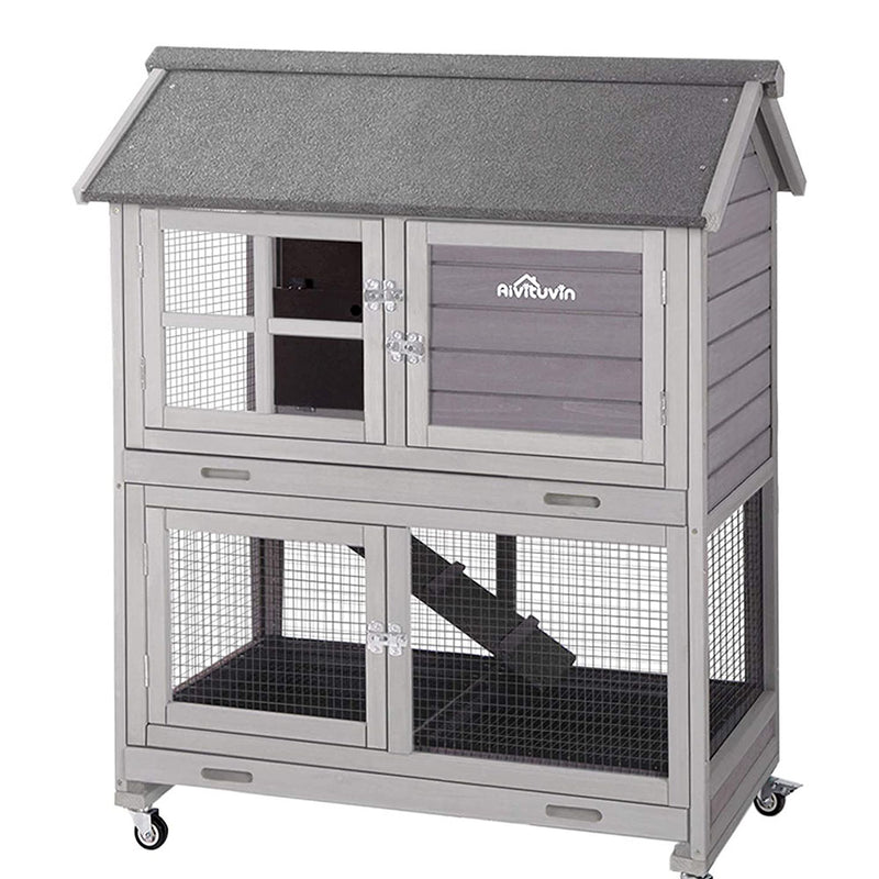 Aivituvin Bunny Hutch, Cage with Two No Leak Trays, Indoor & Outdoor Cage , Bottom Wire Netting