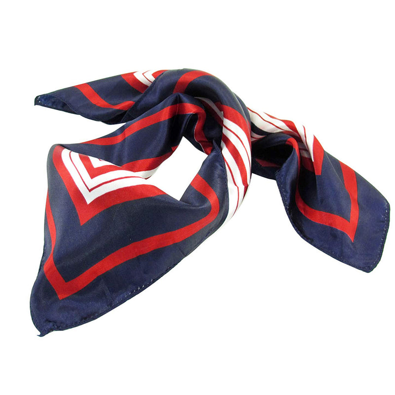 Allegra K Lady Dark Blue Red White Stripe Print Kerchief Square Neck Scarf Wrap