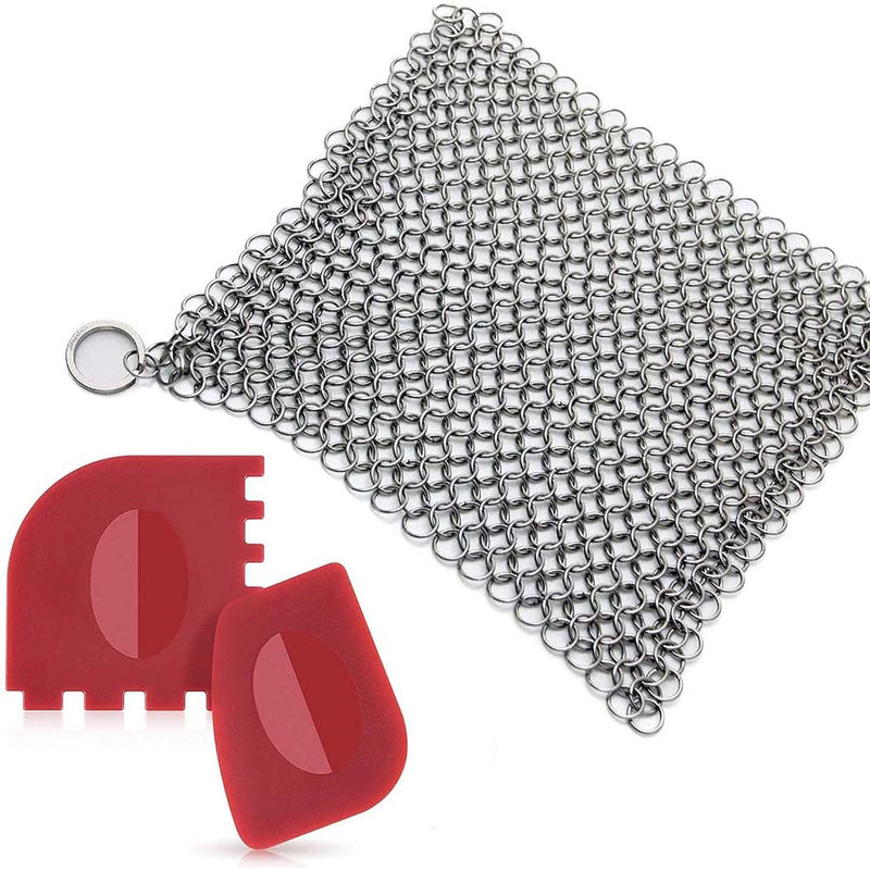 Amagabeli Stainless Steel Cast Iron Cleaner, Chainmail Scrubber Pan Scraper