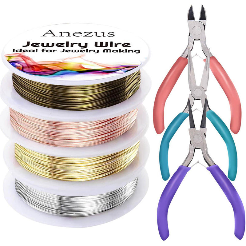 Anezus 7 Pcs Jewelry Pliers and Jewelry Beading Wire Tools Set Includes Needle Nose Pliers, Round Nose Pliers