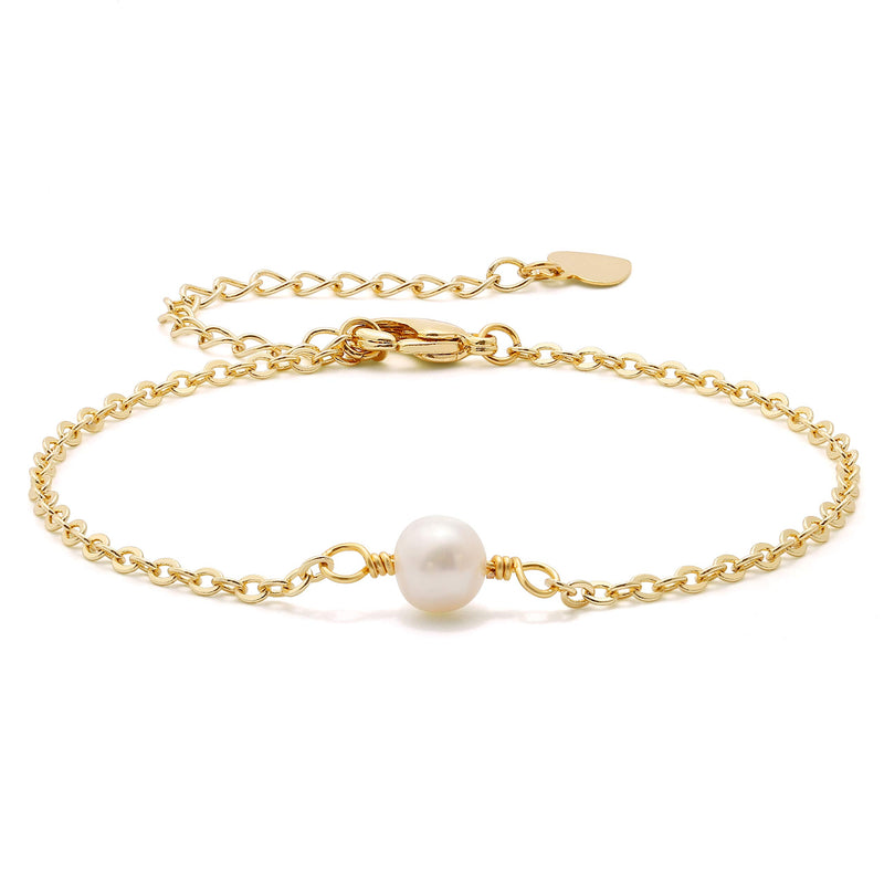 Aobei Pearl 18K Gold Chain Bracelet Tiny Pearl Lucky Evil Eye Turquoise Link Bracelet Sets